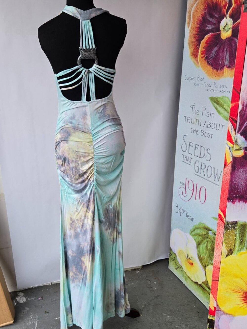 Venus Aqua Pastel Tie Dye Boho Bodycon Maxi Dress Art to Wear Evening Beach - Picture 4 of 9